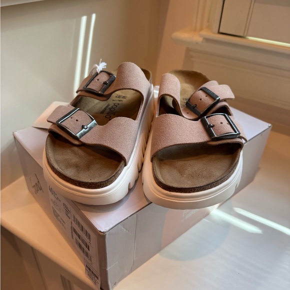 Warm Sand Suede Sandals with White Soles - Birkenstocks - Picture 3 of 5